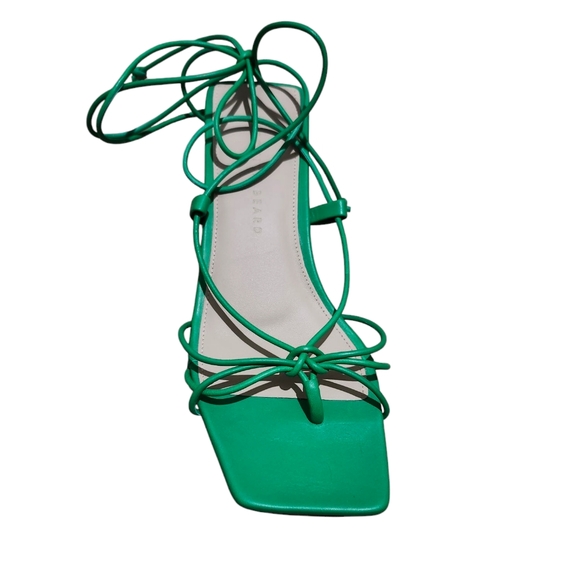 Veronica Beard Foley Green Ankle Wrap Sandals - 7 Kitten Heels Square Toe Summer